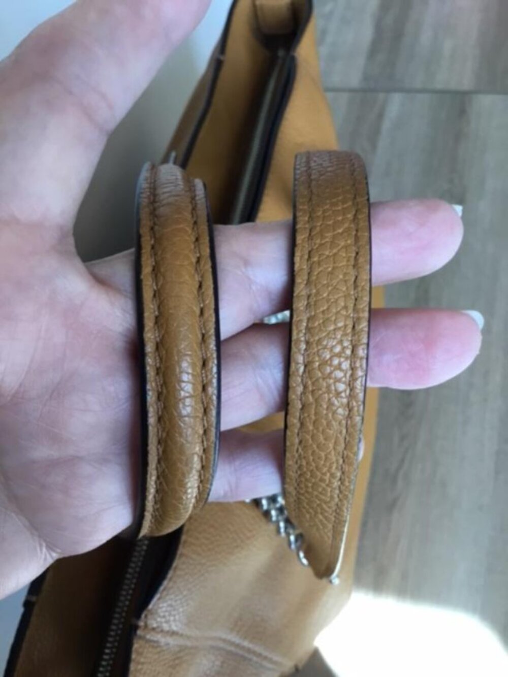 Coach Turnlock Chain Tote Bag in Tan/Light Saddle Polished Pebble Leather #56830 - Picture 5 of 13